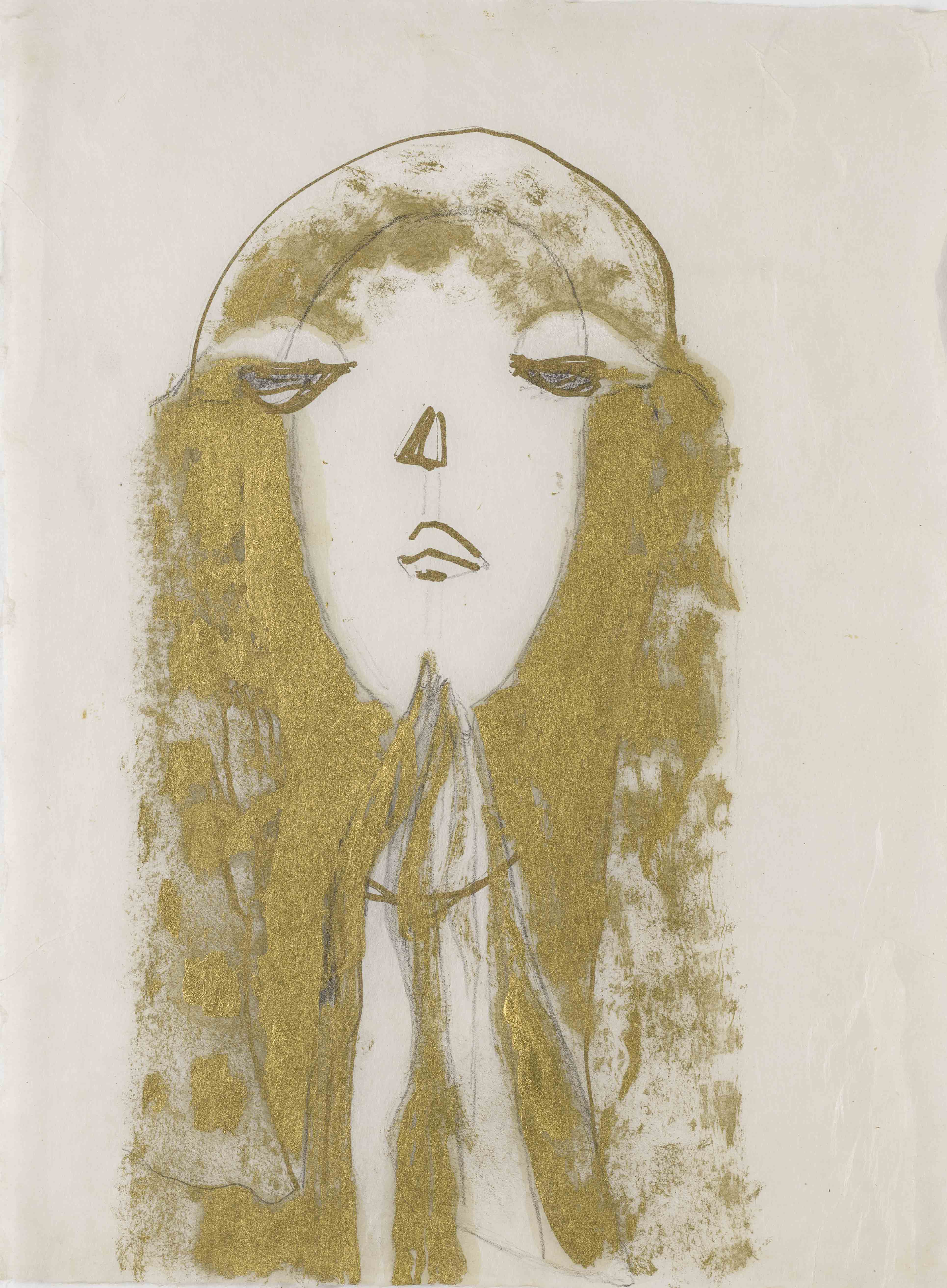 Marisa Merz, Sans titre, n.d., Technique mixte sur papier de riz marouflé sur châssis plexiglas, 45,5 x 32,5 cm, collection privée © Adagp, Paris, 2024.