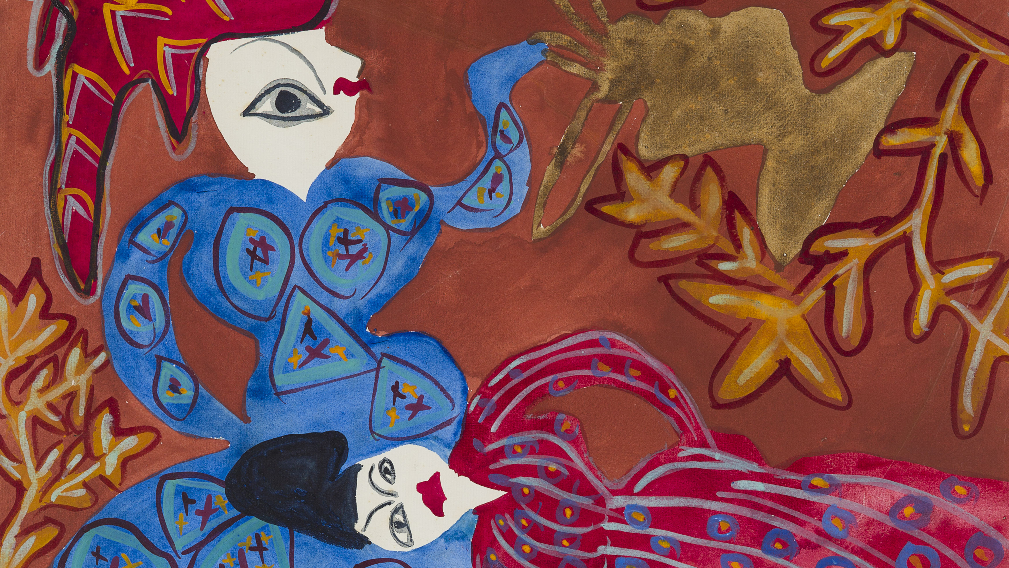 Baya (Fatima Haddad, dite), Femme debout et femme couchée, vers 1947. © Othmane Mahieddine Photo : N. Dewitte / LaM