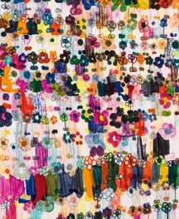Dessin coloré représentant une accumulation de fleurs.