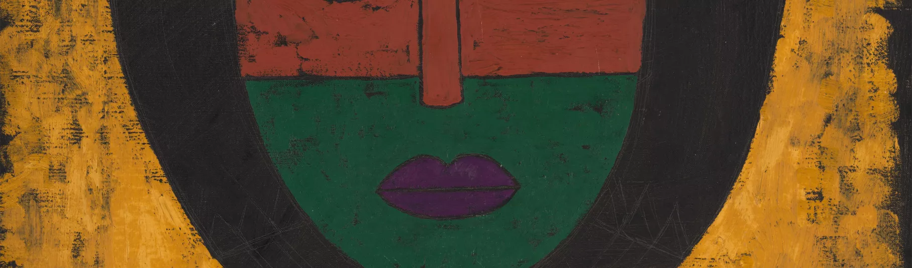 Brauner, dessin d'un visage bicolor sur un fond jaune.