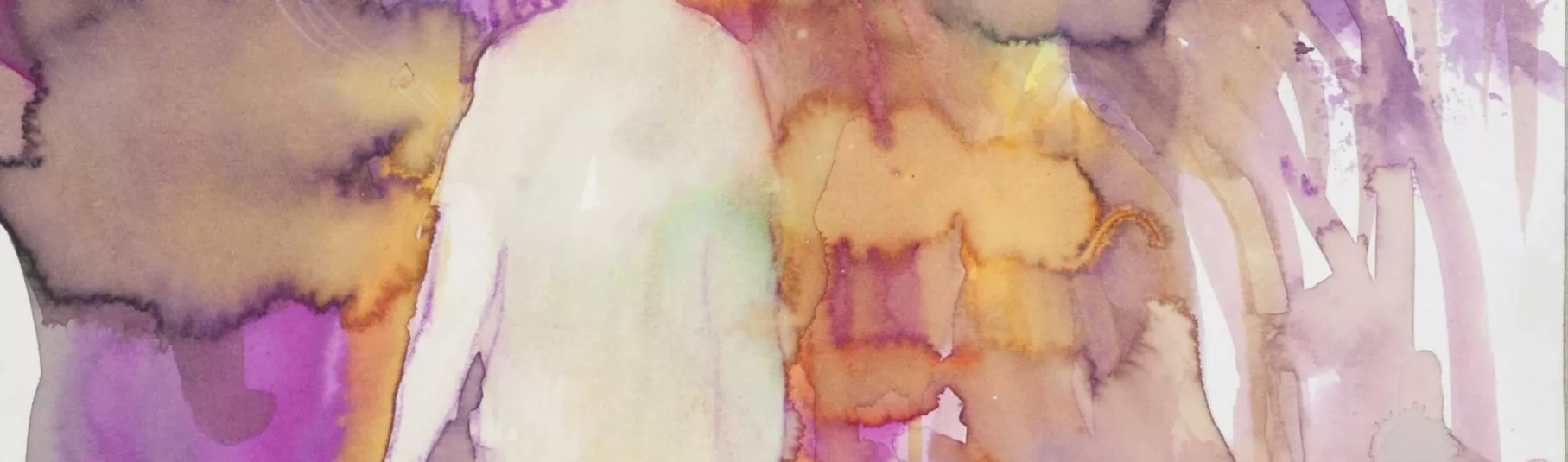 Mohamed Bourouissa, aquarelle représentant une personne entourée de couleur.