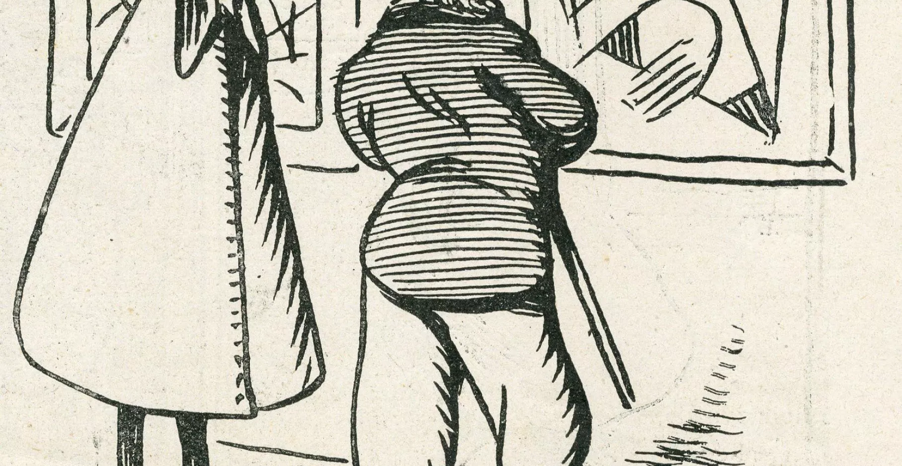 Dessin en noir et blanc avec deux personnages.